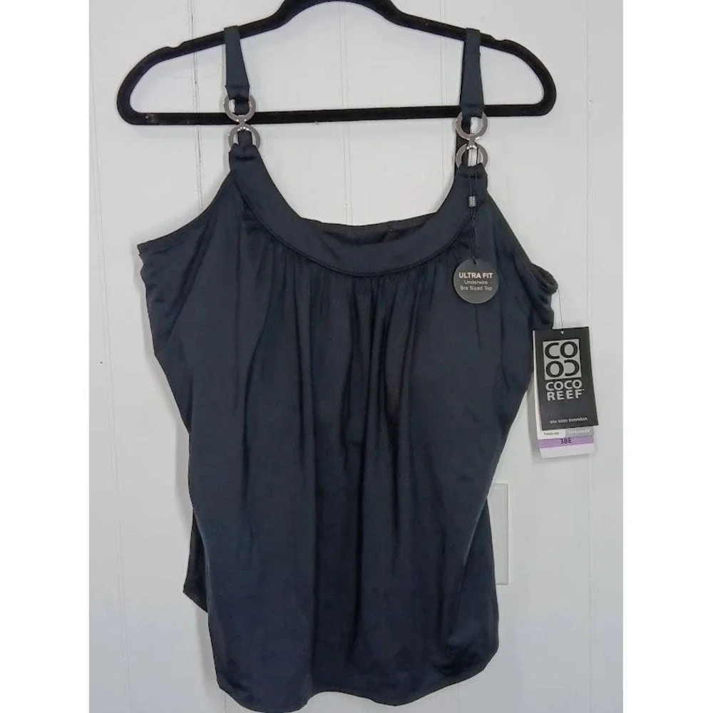Coco Reef Tankini Top Womens 38E Gray Ultra Fit Bra Sized Underwire Padded Swim - Picture 2 of 8